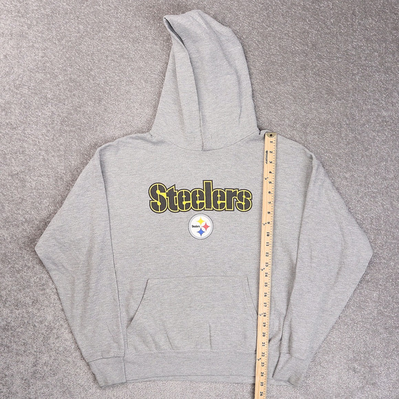 Vintage NFL Pittsburgh Stealers Medium Gray Long Sleeve Pockets Hoodie - Picture 3 of 11